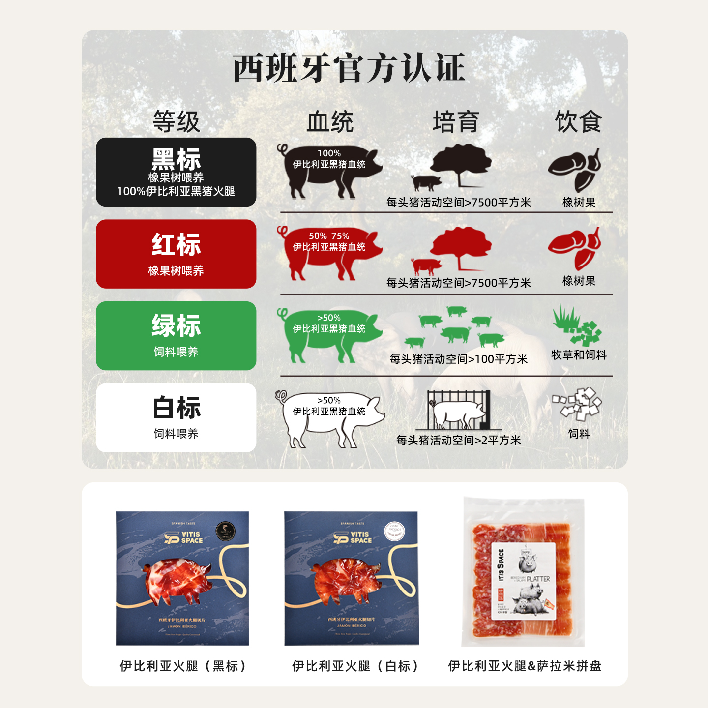 食葡西班牙伊比利亚火腿白标绿标红标黑标火腿切片黑猪后腿即食 - 图0