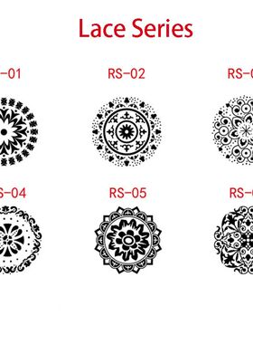 6 circular wooden retro pattern stamps, lace thank-you greet