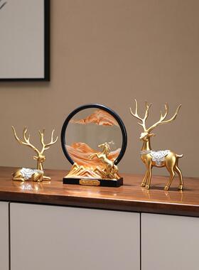 3D流沙画装饰品客厅新中国风麋鹿电视柜入口酒柜装饰新乔迁礼物