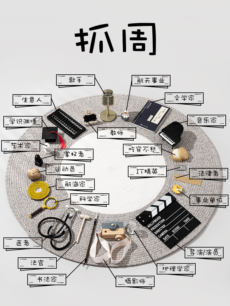 抓周用品套装一周岁礼物生日布置女宝宝男孩玩具现代抓阄地毯道具 - 图0