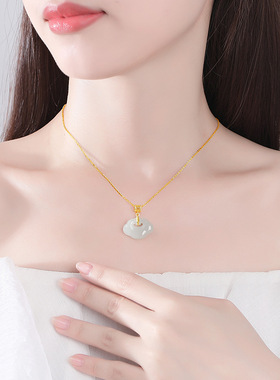 祥云如意项链女S925纯银天然和田玉吊坠颈链高级民族风气质锁骨