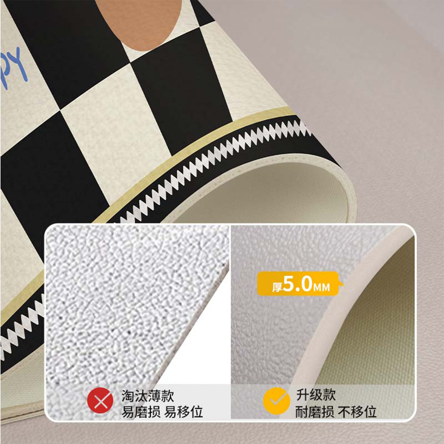 棋盘格入户门地垫家用黑白卡通进门皮革可擦免洗脚垫地毯入门门口,淘宝优惠券,粉丝福利购,淘宝优惠卷