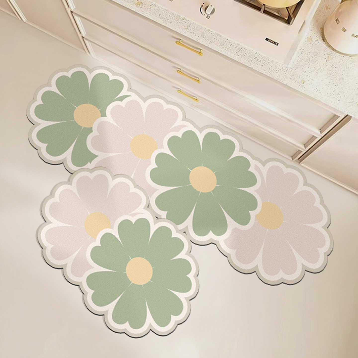 Flower kitchen floor mat diatom mud anti-slip and anti-oil