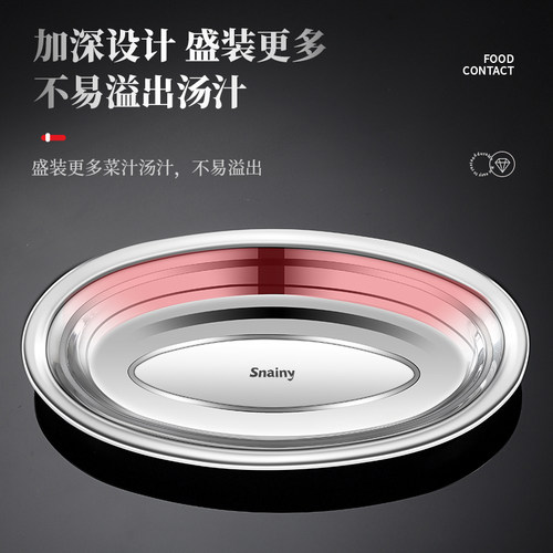 不锈钢鱼盘食品级家用蒸鱼专用盘子餐盘椭圆加厚托盘大号菜盘碟子 - 图2