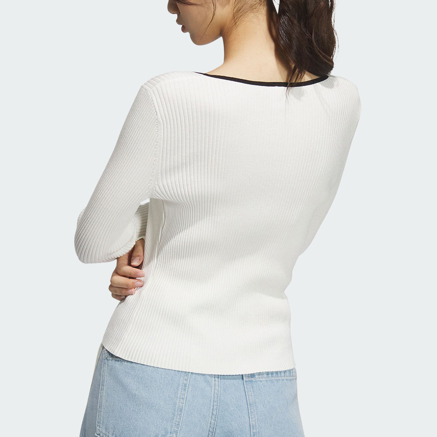 Adidas/阿迪达斯官方正品三叶草女士保暖简约针织户外T恤JM8055 - 图0