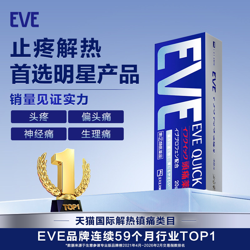 白兔eve止疼药头痛药喉咙痛牙疼速效止痛布洛芬退烧药生理痛经药