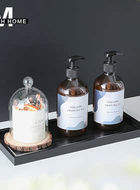 地中海风卫生间洗漱台长条香薰沐浴瓶木托盘组合饰品摆件酒店陈设