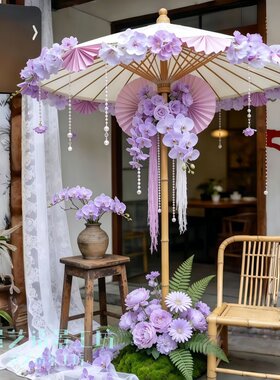 新中式婚礼伞下生花仿真背景花