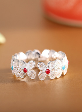 新款复古掐丝镂空花卉戒指复古小