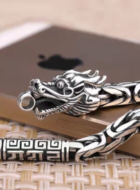 镂心实心龙头吊坠项链复古做旧男