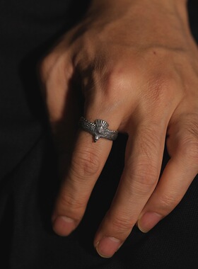 新款羽毛小鹰开口戒指复古时尚羽