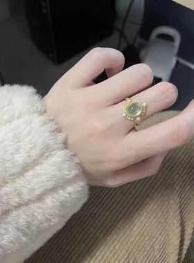 复古风嫩绿色戒指简约气质轻奢小