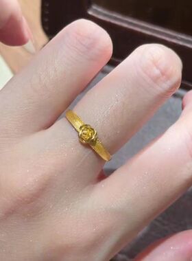 新款金色珠边玫瑰花戒指女高级感