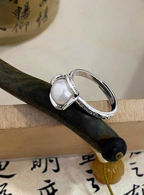 新款花朵花纹花苞贝珠戒指小众设