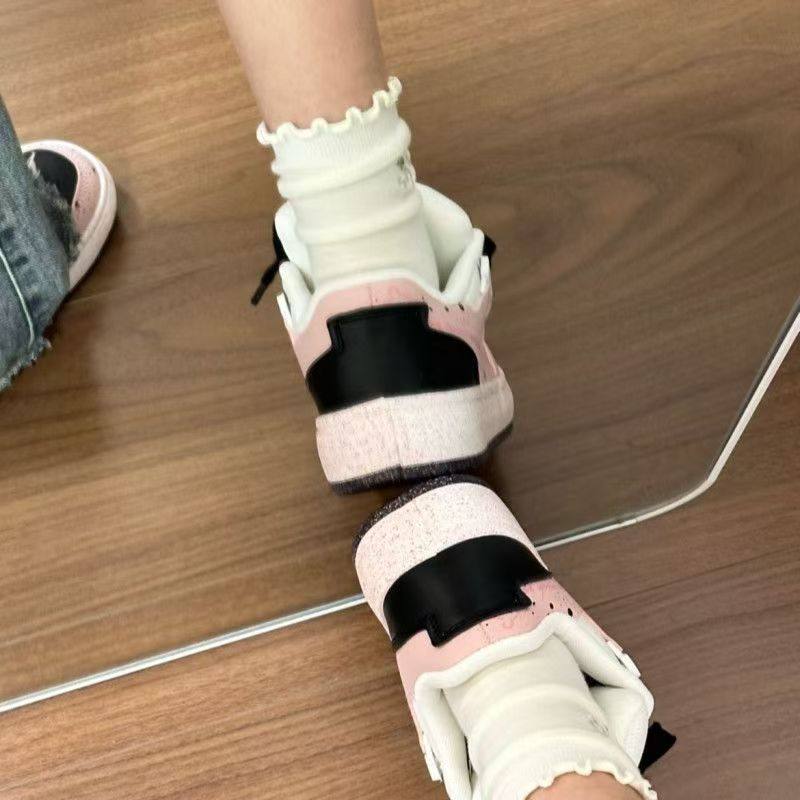 国潮黑粉色波点有擦声板鞋女ins大舌头厚底面包鞋复古高街运动鞋,淘宝优惠券,粉丝福利购,淘宝优惠卷