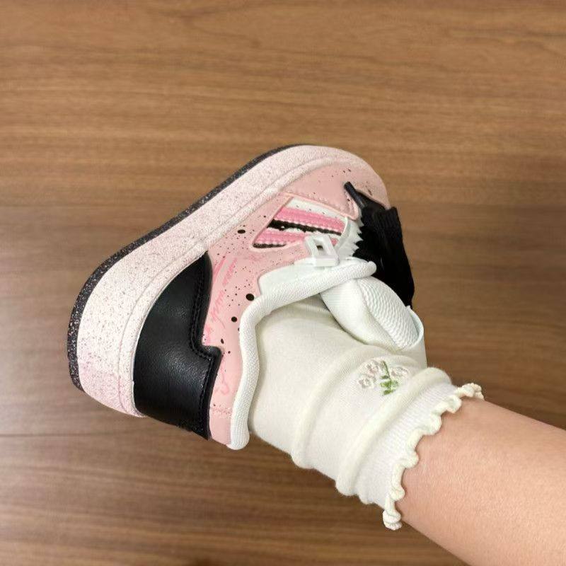 国潮黑粉色波点有擦声板鞋女ins大舌头厚底面包鞋复古高街运动鞋,淘宝优惠券,粉丝福利购,淘宝优惠卷