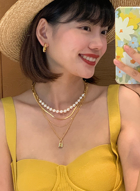 双层百搭项链镀金叠戴