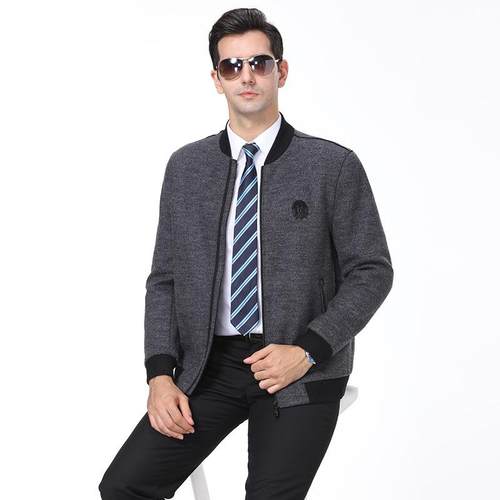 秋冬季爸爸呢男装年中老羊绒夹克男士8021休闲大时尚羊毛子外衣套 - 图1