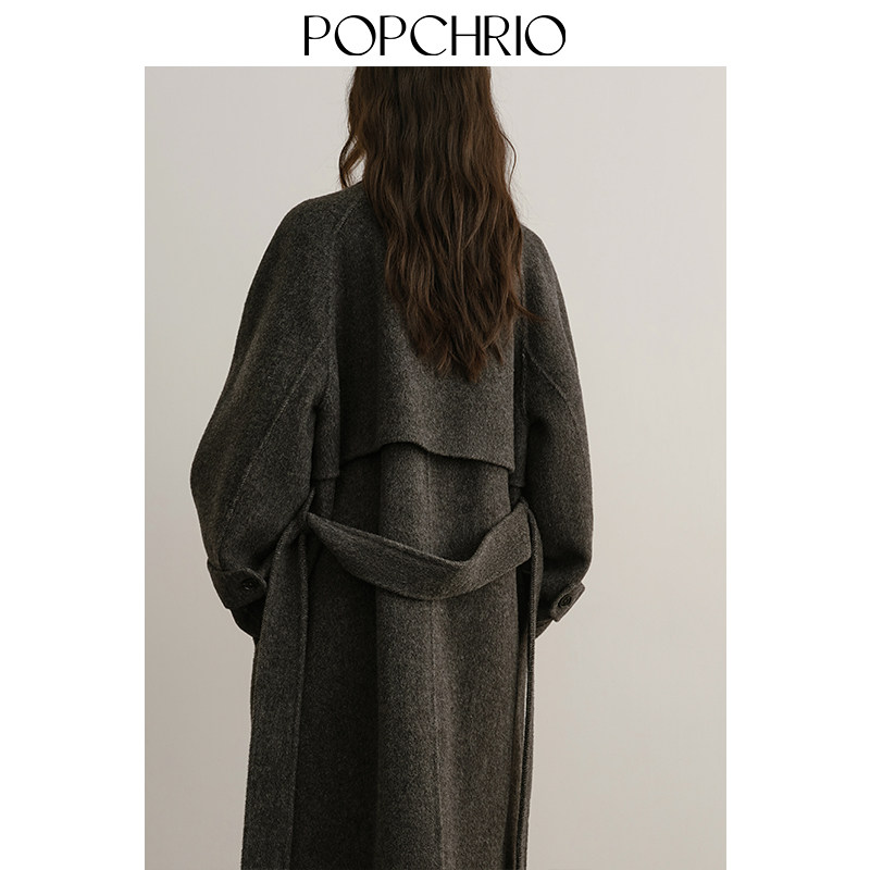 POPCHRIO欧可芮◆100绵羊毛立领风衣型双面呢大衣保暖毛呢外套女,淘宝优惠券,粉丝福利购,淘宝优惠卷