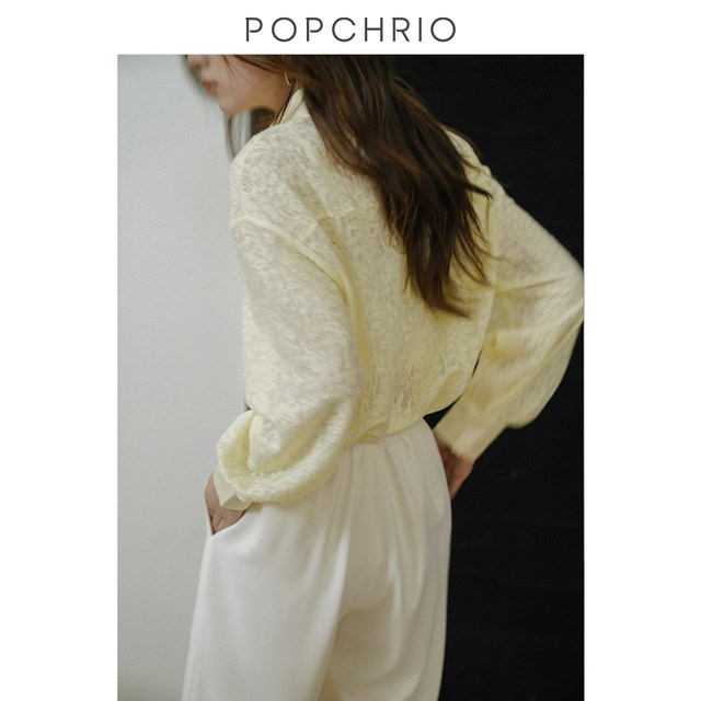 POPCHRIO three-dimensional jacquard lace see-through shirt