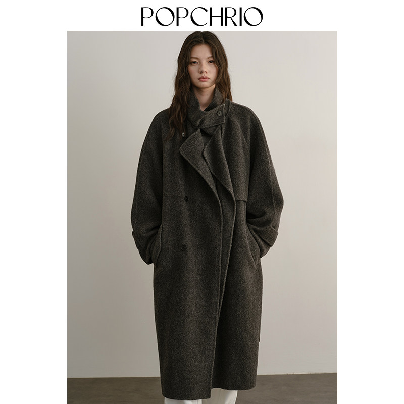 POPCHRIO欧可芮◆100绵羊毛立领风衣型双面呢大衣保暖毛呢外套女,淘宝优惠券,粉丝福利购,淘宝优惠卷