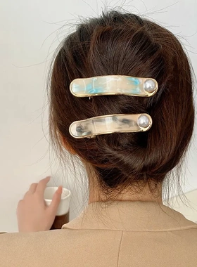 高级感发饰珍珠醋酸发夹网红一字夹发夹后脑勺抓夹大号鸭嘴夹批发