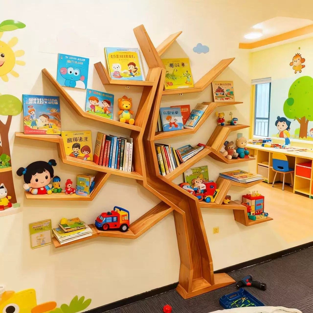 简约实木树形书架办公室客厅创意收纳置物架落地装饰架 背景装饰,淘宝优惠券,粉丝福利购,淘宝优惠卷