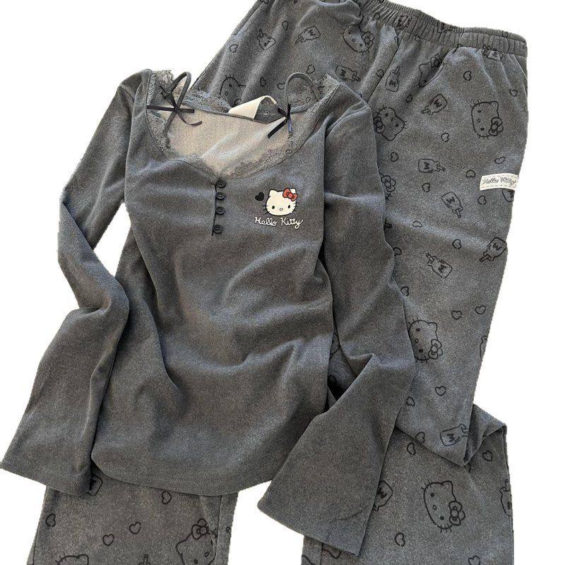 维多利亚睡衣ins女套装韩版家居服卡通长袖春秋季2025kitty猫蕾丝,淘宝优惠券,粉丝福利购,淘宝优惠卷