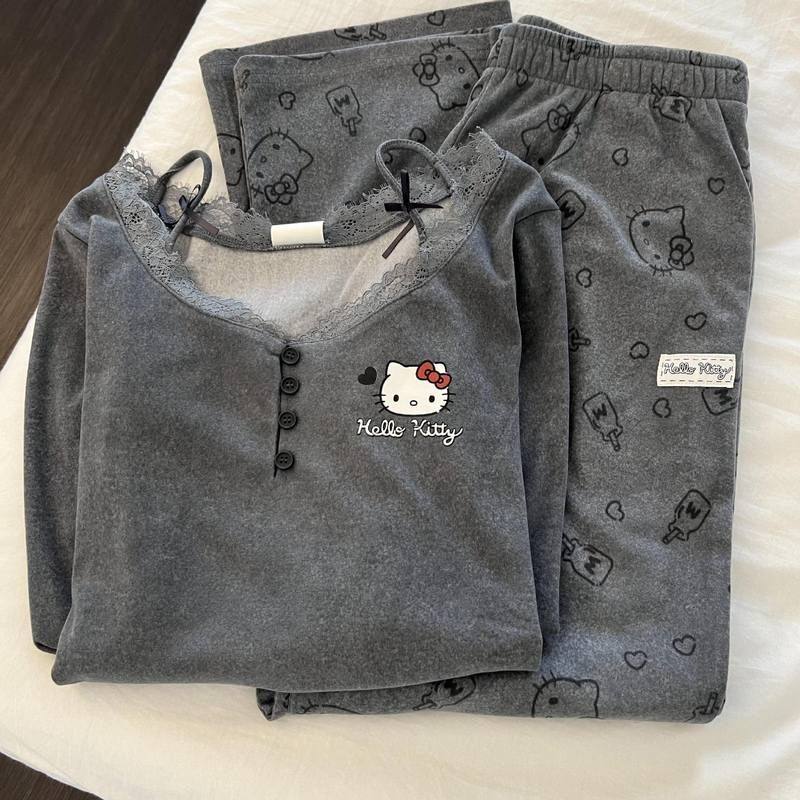 维多利亚睡衣ins女套装韩版家居服卡通长袖春秋季2025kitty猫蕾丝,淘宝优惠券,粉丝福利购,淘宝优惠卷