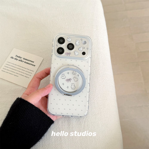 hello studios可爱波点米菲兔360支点支架手机壳适用苹果17promax新款iPhone16PRo/14pro壳15/17pro - 图1