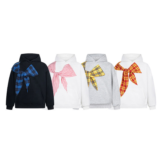 Original American preppy style bow hooded sweatshirt for women