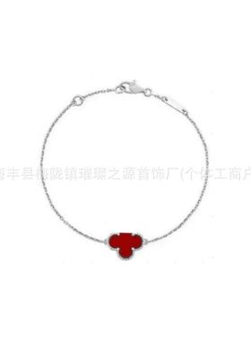 V金CNC精雕四叶草五花手链女镀厚18K金天然红玛瑙白贝母工厂直销