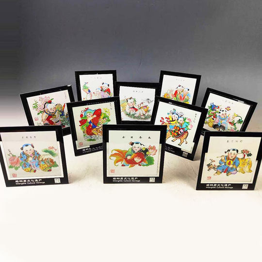 天津杨柳青年画玻璃摆件 抱鱼娃娃 地方特色商务会议便携文化礼品