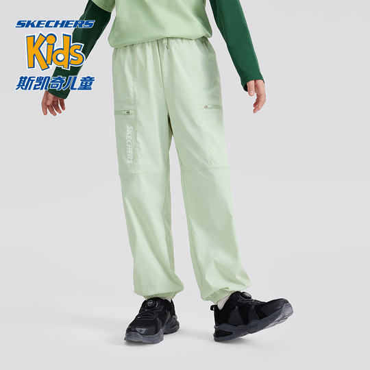 斯凯奇秋季男女童梭织长裤中大儿童休闲运动户外裤宽松舒适休闲裤