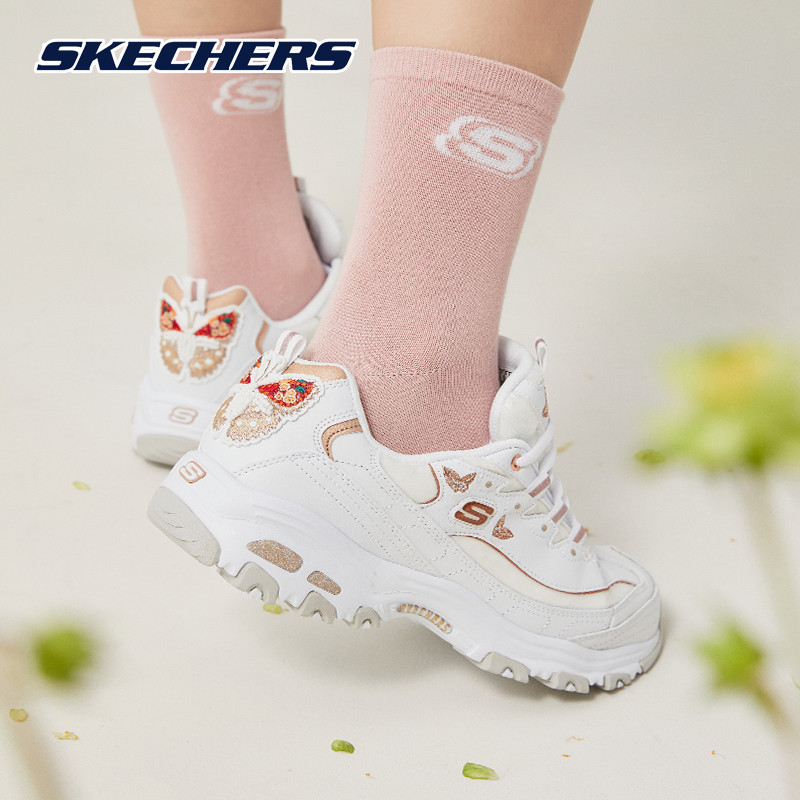 Skechers斯凯奇女鞋秋季蝴蝶刺绣复古老爹鞋夏款薄款熊猫鞋13170-图0