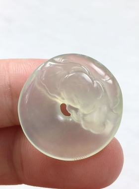 天然岫玉牡丹平安扣吊坠保真