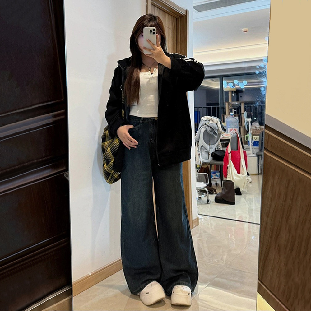 300斤特大码复古阔腿牛仔裤女秋冬加绒胖mm高腰遮胯垂感直筒裤子,淘宝优惠券,粉丝福利购,淘宝优惠卷