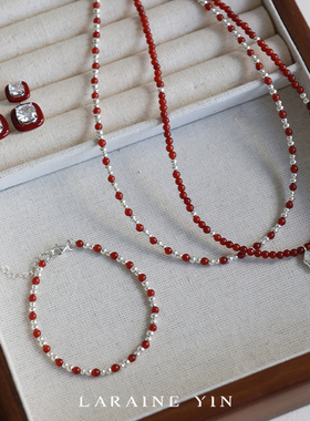红玛瑙间隔串珠纯银项链