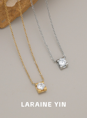 LARAINE YIN超闪方形锆石项链女高级时尚精致配饰不易褪色锁骨链