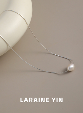 s925纯银单颗巴洛克淡水珍珠项链蛇骨链ins轻奢温柔锁骨链颈链