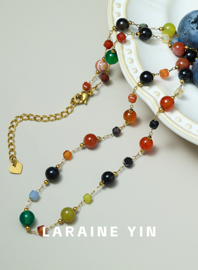 【买3免1】轻奢彩色彩色串珠项链女高级感百搭小众浪漫锁骨链