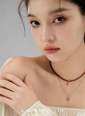 新年复古红玛瑙串珠项链