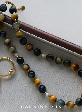 复古高级虎眼石串珠项链