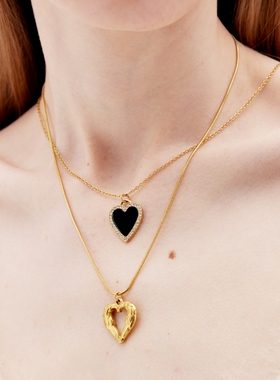 3 FOR EVIGT镀18K金熔岩系列爱心矿石项链 岩石仿生纹理 复古质感