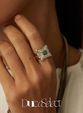 Timeless Reverie 图腾纹理戒指撞色原创设计925银东陵玉精致轻奢