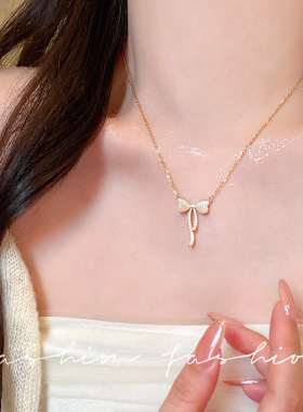 FEILIPE 爱心猫眼石蝴蝶结项链通勤百搭高级感颈链配饰小众时尚感