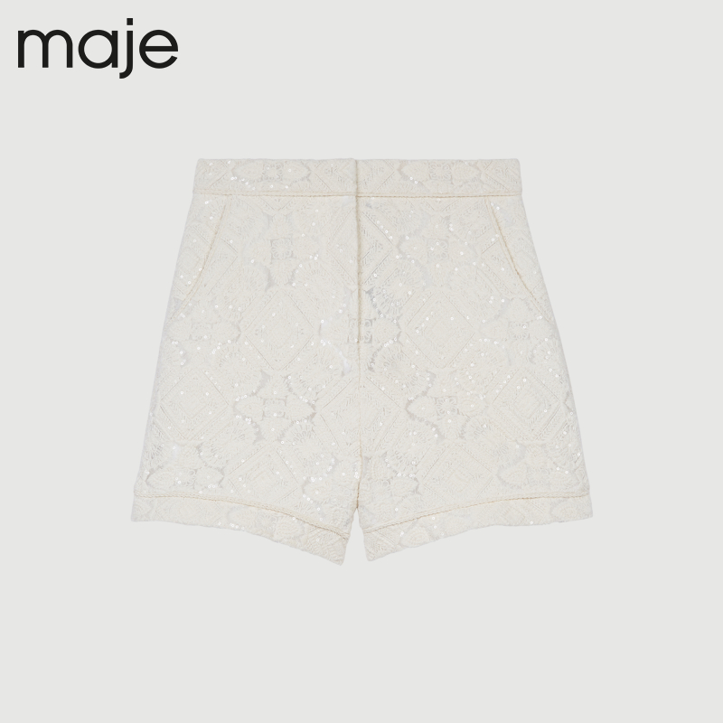 Maje Outlet春夏女装法式休闲白色高腰刺绣针织短裤MFPSH00374 - 图3