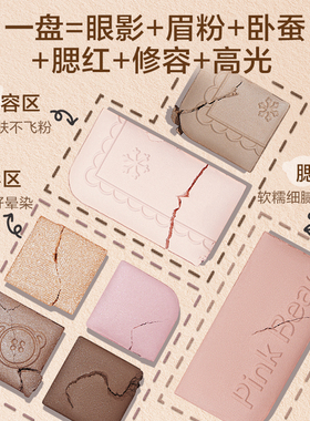 pinkbear皮可熊七色眼影哑光修容卧蚕高光综合盘大地色日常淡妆