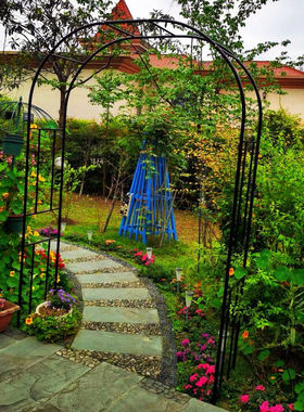 拱门花架月季爬藤架蔷薇庭院攀爬架葡萄植物镀锌铁艺铁线莲爬藤架