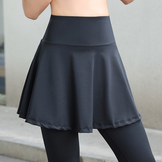 春秋季大码假两件运动裤裙瑜伽宽松裙裤健身跑步专用速干九分裤女